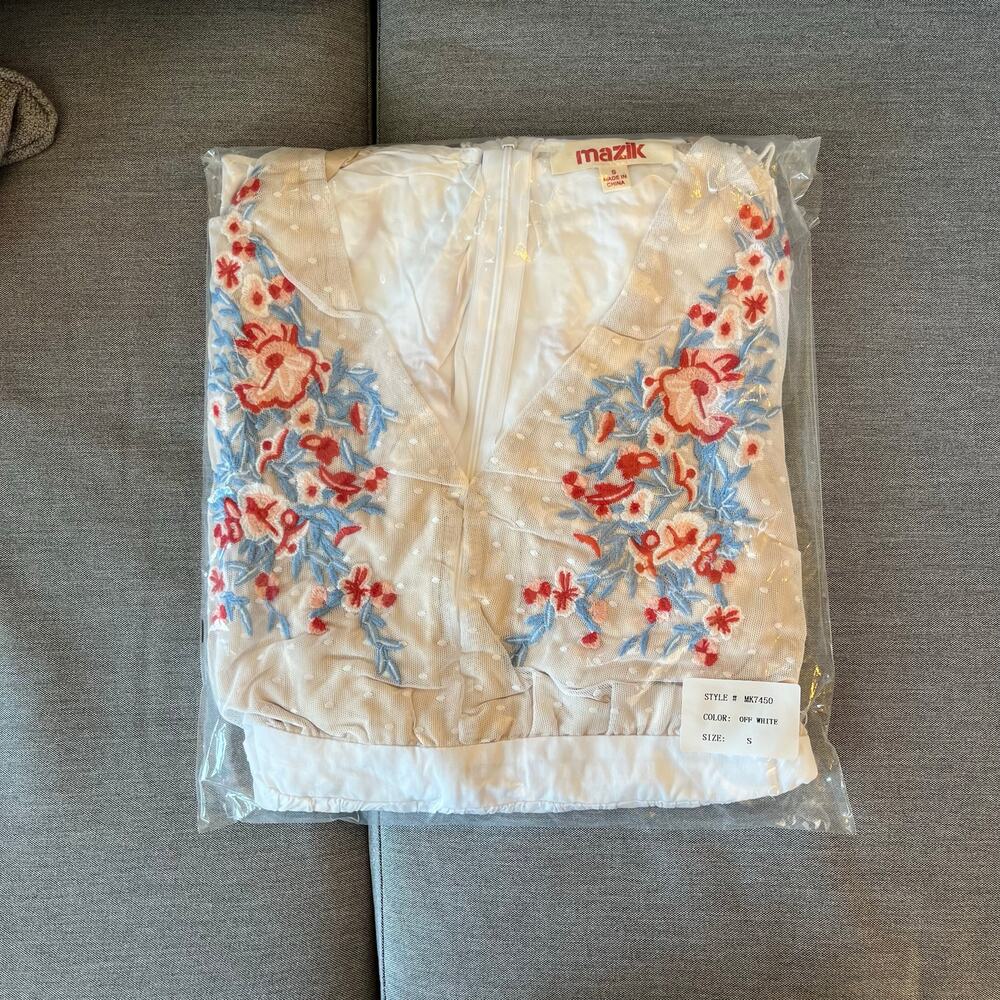 White Lace Floral Embroidered Plunge Ruffle Sleeve Boho Cottage Maxi Dress S New - Picture 16 of 16